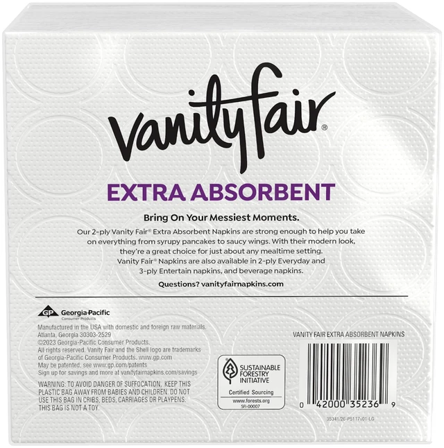 Alt view image 2 of 5 - Vanity Fair Extra Absorbent 2-Ply White Napkins, 6.4in x 6.45in, 80 Count
