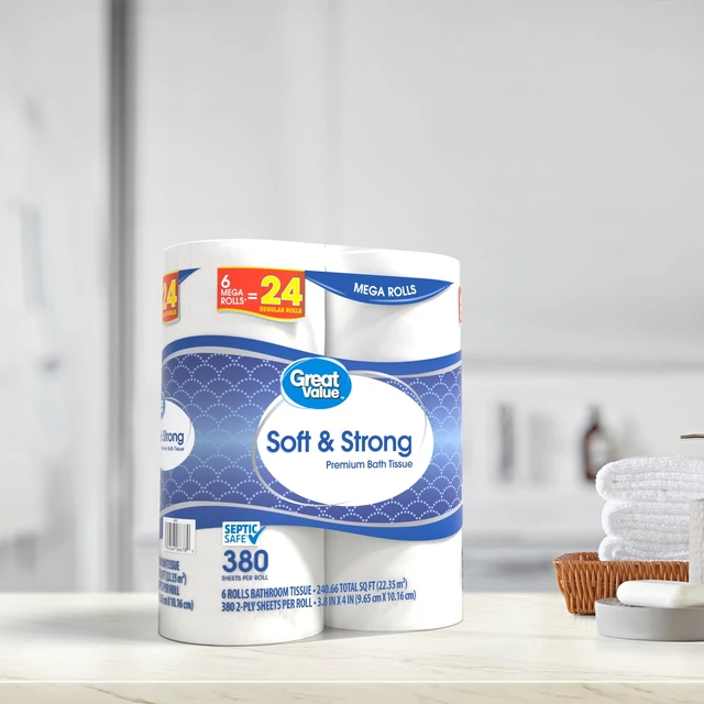 Alt view image 4 of 6 - Great Value Soft & Strong Premium Toilet Paper, 6MegaRolls, 380Sheets per Roll