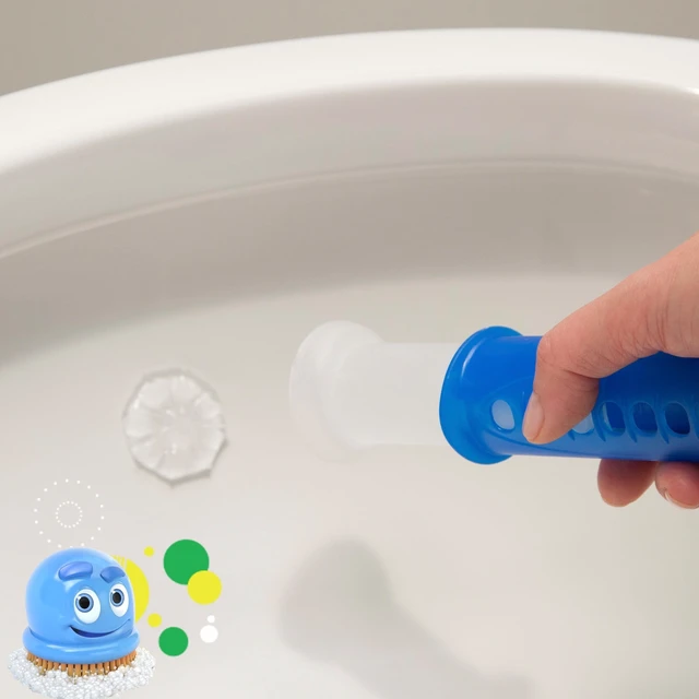 Alt view image 2 of 5 - Scrubbing Bubbles Fresh Gel Cleaning Stamp Automatic Toilet Bowl Cleaner, Lavender, Dispenser & 6 Gel Stamps