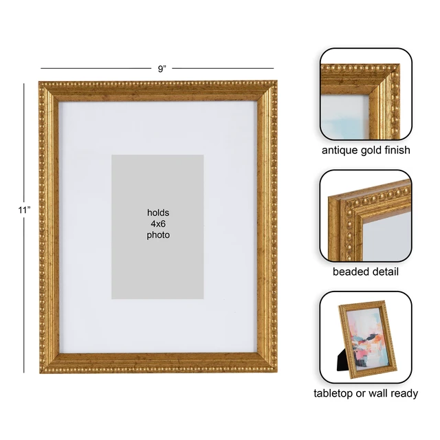 Alt view image 6 of 6 - DesignOvation 8x10 Matted for 4x6 Beaded Gold Decorative Tabletop Picture Frame