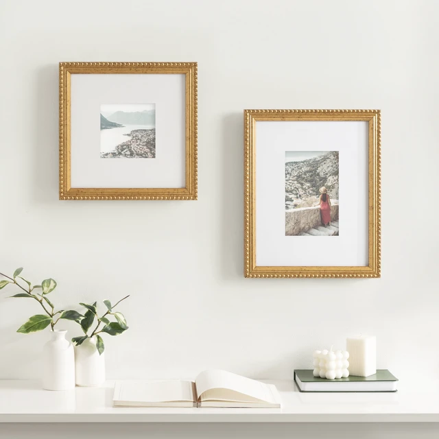 Alt view image 5 of 6 - DesignOvation 8x10 Matted for 4x6 Beaded Gold Decorative Tabletop Picture Frame