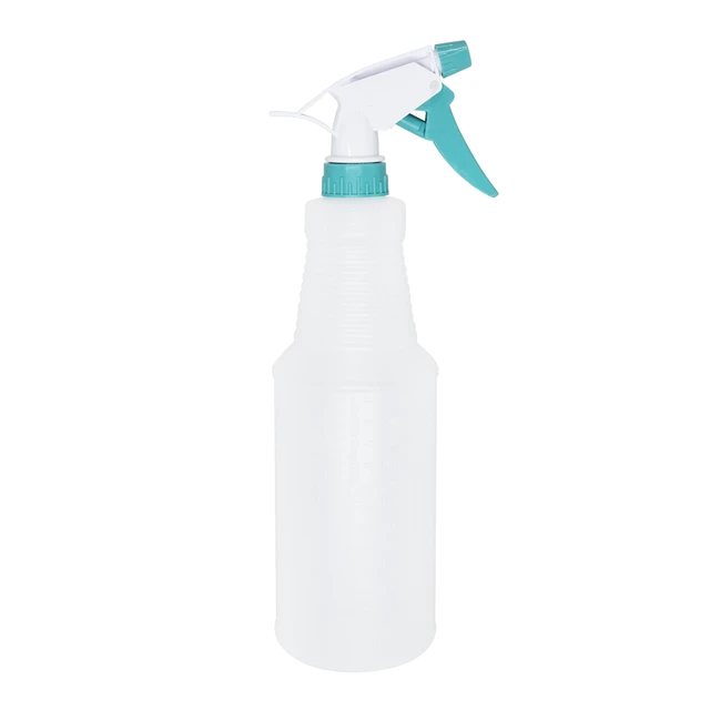 Alt view image 4 of 6 - 4-Pack Mainstays Plastic Clear Spray Bottle with Teal Lid and Nozzle, 28oz