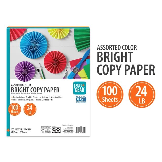 Alt view image 5 of 5 - Pen+Gear 24lb Assorted Primary Copy Paper, 8.5"x11", 100 Sheets