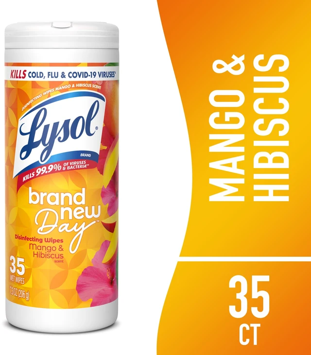 Main image of Lysol Disinfecting Wipes, Multi Surface Antibacterial, All Purpose Cleaner, Mango & Hibiscus Scent, 35 Count