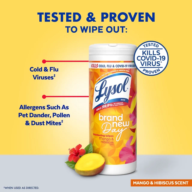 Alt view image 5 of 5 - Lysol Disinfecting Wipes, Multi Surface Antibacterial, All Purpose Cleaner, Mango & Hibiscus Scent, 35 Count