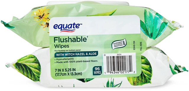 Alt view image 3 of 5 - Equate Flushable Wet Wipes, Witch Hazel & Aloe, 96Wipes, 2Pack
