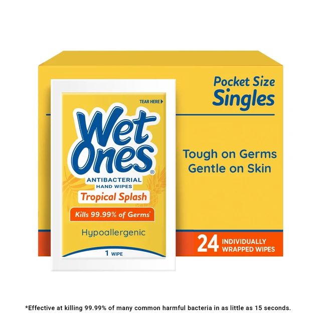 Alt view image 4 of 6 - Wet Ones Antibacterial Hand Wipes (2 Pack), Tropical Splash Citrus Scent, 24 Count Individually Wrapped Wipes