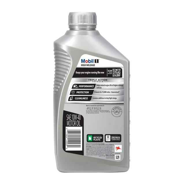 Alt view image 4 of 5 - Mobil 1 High Mileage 10W-40 Full Synthetic Motor Oil, 1 Quart