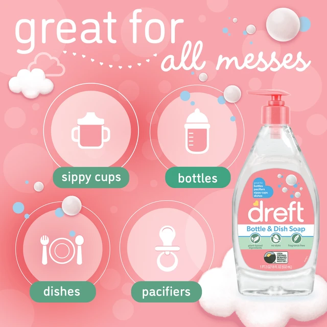 Alt view image 6 of 6 - Dreft Plant-Derived Liquid Dish Soap for Baby Bottle, Fragrance Free, 18 fl oz