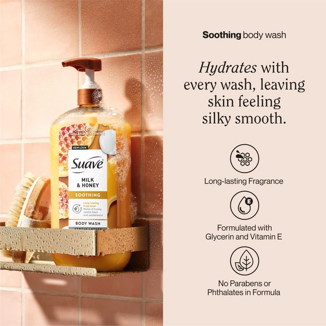 Alt view image 2 of 6 - Suave Milk & Honey Moisturizing Body Wash with Glycerin & Vitamin E, 30 FL OZ Pump