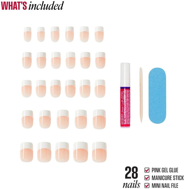Alt view image 2 of 6 - Broadway by Kiss Press On Nails, French Tip, Infinite, White, Short Squoval, 28 Count