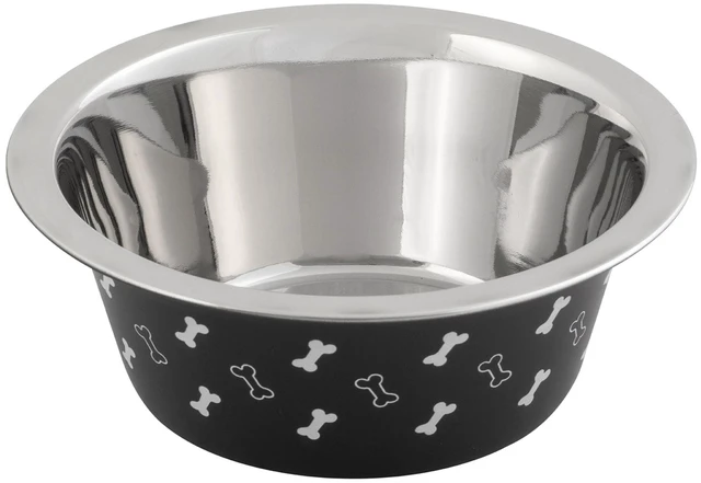 Main image of Vibrant Life Medium Stainless Steel Dog Bowl, Black with Bones, 25.75 fl oz