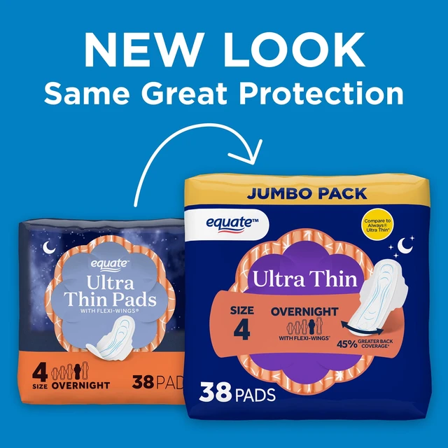 Alt view image 3 of 5 - Equate Ultra Thin Pads with Flexi-Wings, Overnight Absorbency, Size 4, 38 Count