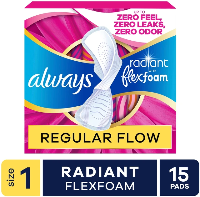 Main image of Always Radiant with FlexFoam Pads, Size 1, Regular, Wings, 15 Count