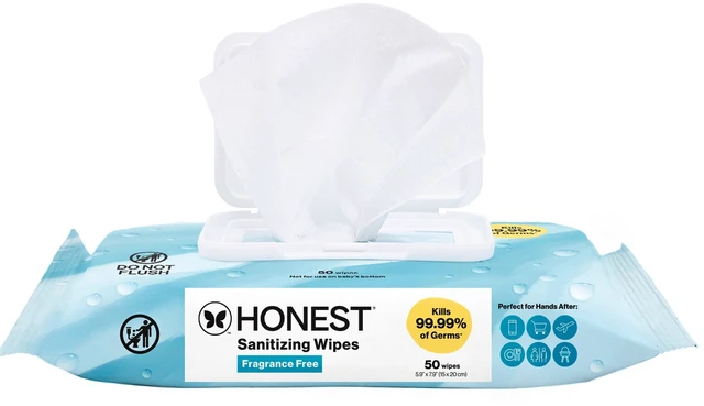 Main image of The Honest Company Fragrance Free Sanitizing Alcohol Wipes, Antibacterial with Aloe, Kills 99.99% of Germs, 50 Count