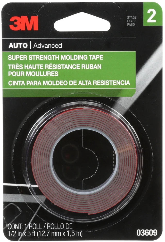 Main image of 3M Automotive Super Strength Molding Tape Double-Sided Adhesive 1/2" x 5 ft 1 Roll