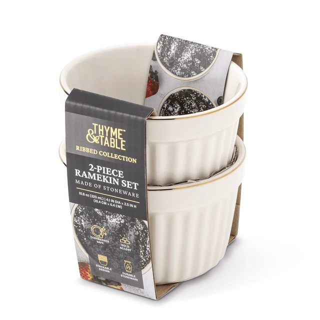 Alt view image 2 of 6 - Thyme & Table Stoneware Ramekin Set, 2-Piece, 10oz, White Ribbed