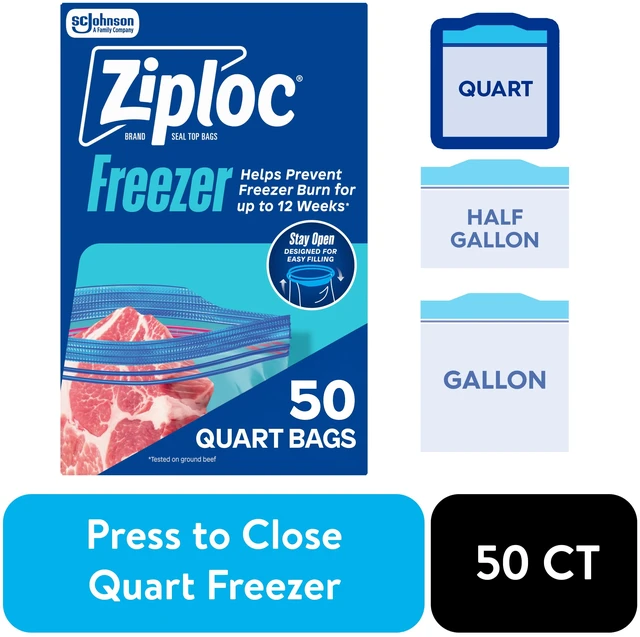 Main image of Ziploc Freezer Food Storage Bags, Quart, 50 Count, With Grip 'n Seal Technology