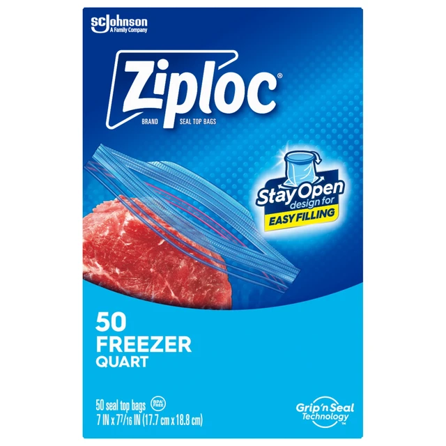 Alt view image 3 of 5 - Ziploc Freezer Food Storage Bags, Quart, 50 Count, With Grip 'n Seal Technology