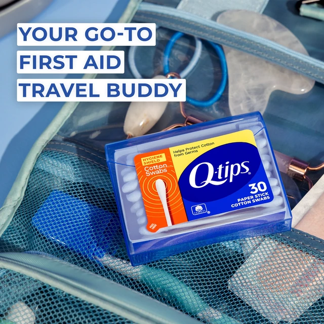 Alt view image 4 of 6 - (4 pack) Q-tips Cotton Swabs, Hygiene Shield Travel Size Toiletries for First Aid, Beauty and Baby, 30 Count