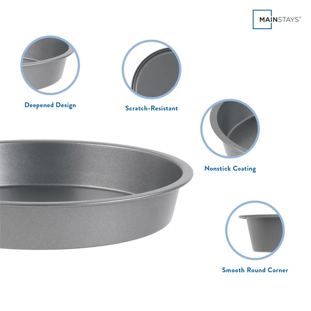 Alt view image 4 of 6 - Mainstays 9" x 9" Round Nonstick Steel Cake Pan, Dark Gray (3 Pack)