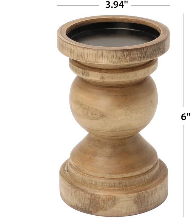 Alt view image 7 of 7 - Mainstays 6in Wood Pillar Candle Holder, Natural Teak