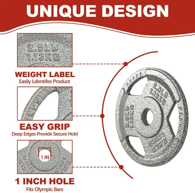 Alt view image 3 of 7 - Signature Fitness 1-Inch Cast Iron Weight Plates for Strength and Resistance Training, Multiple Sizes Available