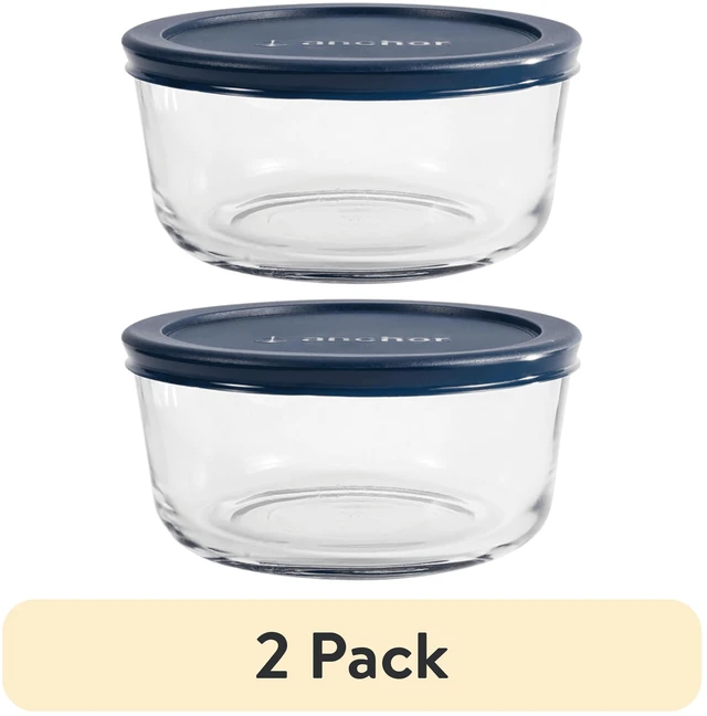 Main image of Anchor Hocking 2-Pack 4-Cup Round Glass Food Storage Containers with Lids