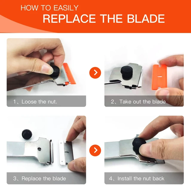 Alt view image 4 of 6 - DEKEones Razor Blade Scraper, Long Handled with 10 Extra Replacement Blades, for Cleaning Sticker, Paint, Caulk from Window, Car, Glass, Windshield, Stove