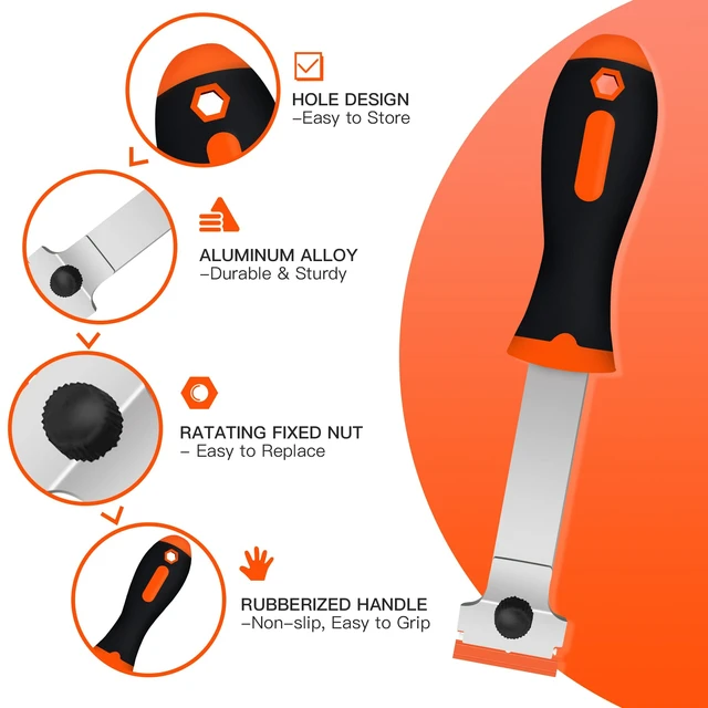 Alt view image 6 of 6 - DEKEones Razor Blade Scraper, Long Handled with 10 Extra Replacement Blades, for Cleaning Sticker, Paint, Caulk from Window, Car, Glass, Windshield, Stove