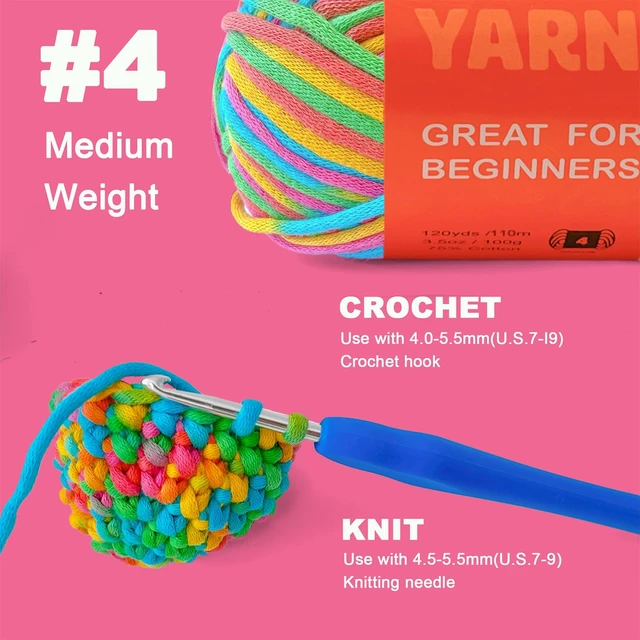 Alt view image 6 of 6 - Rainbow Yarn 3.5oz/120yds Worsted-Weight Medium #4 Cotton Blend Yarn for Crocheting and Knitting for Beginners with Easy-to-See Stitches Amigurumi DIY (1 Skein)