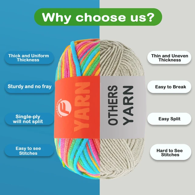 Alt view image 5 of 6 - Rainbow Yarn 3.5oz/120yds Worsted-Weight Medium #4 Cotton Blend Yarn for Crocheting and Knitting for Beginners with Easy-to-See Stitches Amigurumi DIY (1 Skein)
