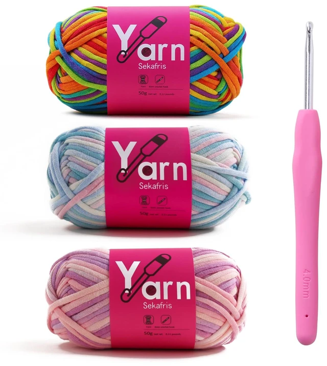 Main image of Cotton Yarn #4 Mixed Colors for Beginner Crocheting