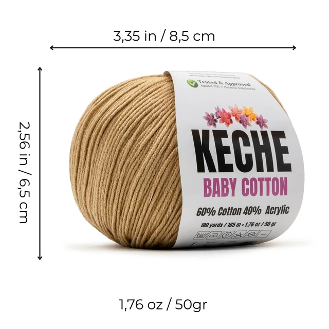 Alt view image 3 of 6 - Keche Baby Cotton 60% Cotton 40% Acrylic Soft Yarn for Crochet Knitting Amigurumi, 1 Skein 1.76oz (50g) / 180yds (165m) - Cappuccino
