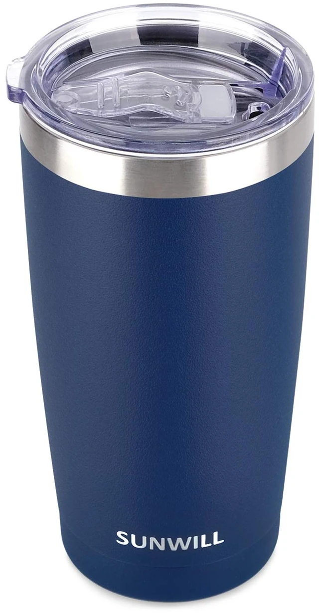Main image of SUNWILL 20oz Travel Coffee Tumbler, Insulated Stainless Steel Mug with Lid, Powder Coated Navy for Outdoor