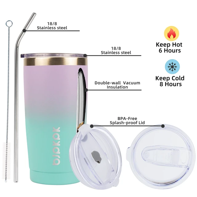 Alt view image 2 of 6 - BJPKPK 20oz Coffee Tumbler with Lid and Straw, Insulated Stainless Steel Mug