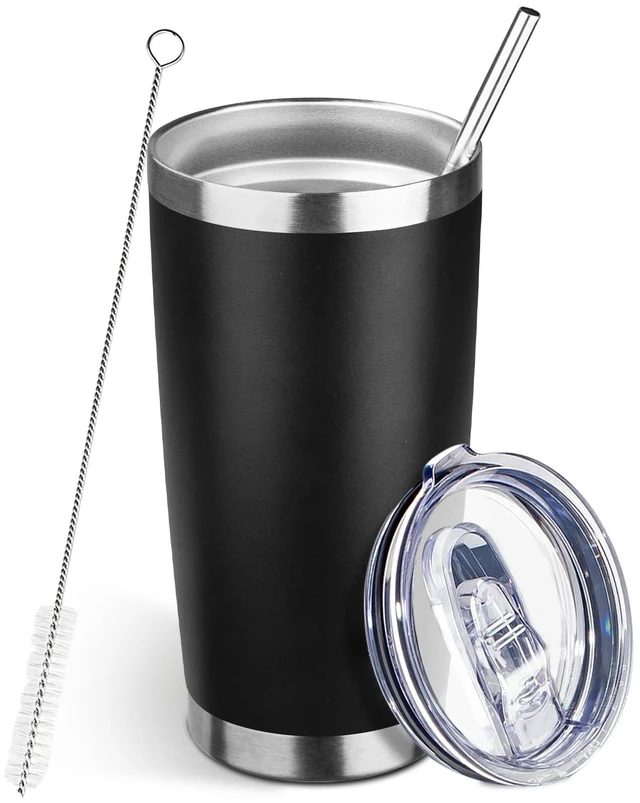 Main image of DIW 20oz Insulated Tumbler Travel Coffee Mug with Lid and Straw, Black, 1 Count