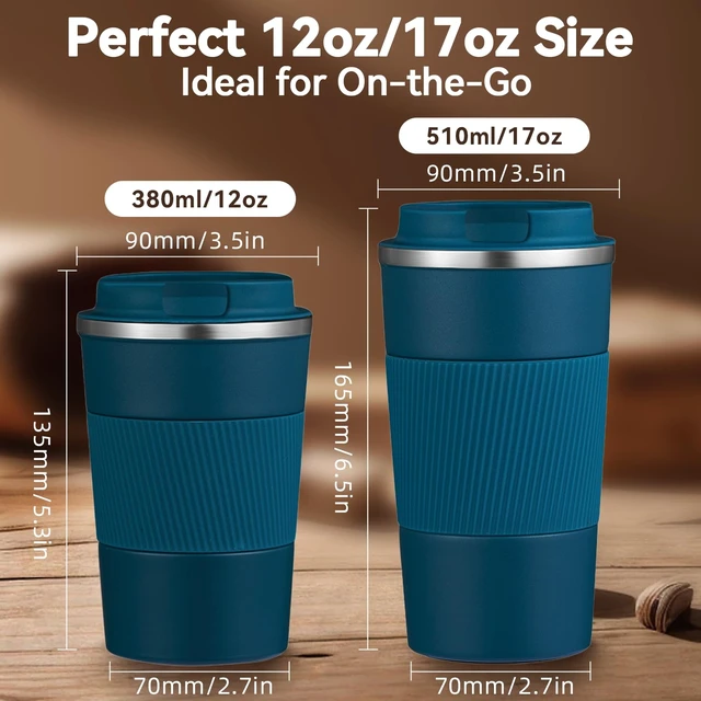 Alt view image 7 of 7 - 12Oz Stainless Steel Travel Coffee Mug with Spill Leak Proof Lid, Portable Insulated Hot and Cold Water Tumbler for Car, Daily, Camping - Blue