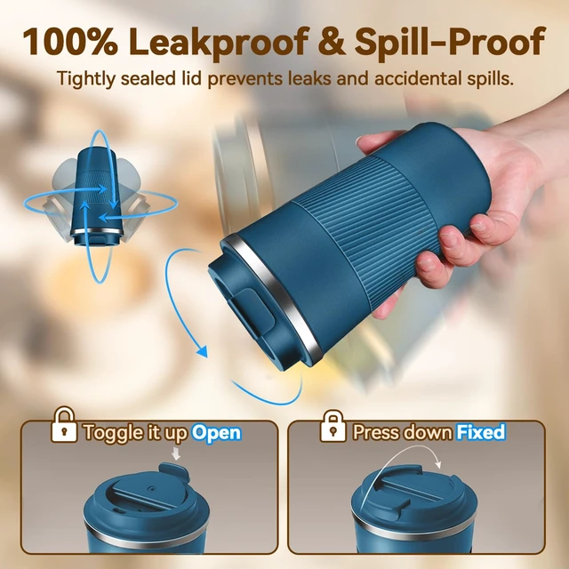 Alt view image 3 of 7 - 12Oz Stainless Steel Travel Coffee Mug with Spill Leak Proof Lid, Portable Insulated Hot and Cold Water Tumbler for Car, Daily, Camping - Blue