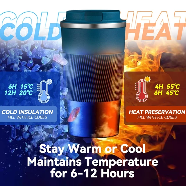Alt view image 5 of 7 - 12Oz Stainless Steel Travel Coffee Mug with Spill Leak Proof Lid, Portable Insulated Hot and Cold Water Tumbler for Car, Daily, Camping - Blue