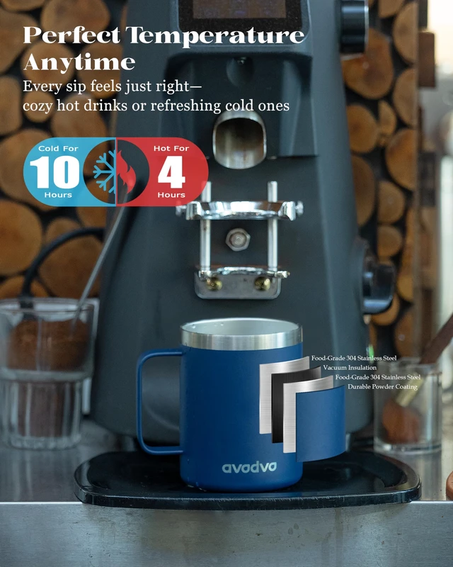 Alt view image 3 of 6 - 12oz Insulated Stainless Steel Coffee Mug with 2 Lids & Handle