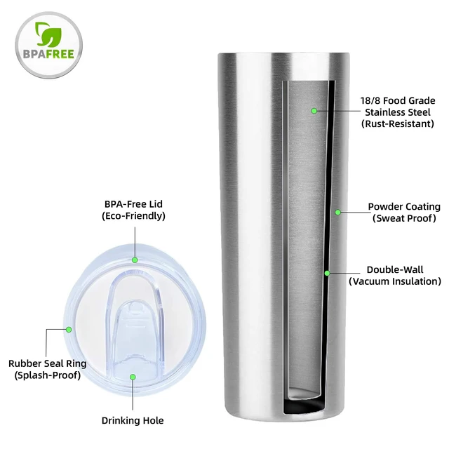 Alt view image 3 of 6 - HASLE OUTFITTERS 20oz Skinny Tumbler, Stainless Steel Insulated with Lid, Double Wall Travel Mug, Powder Coated