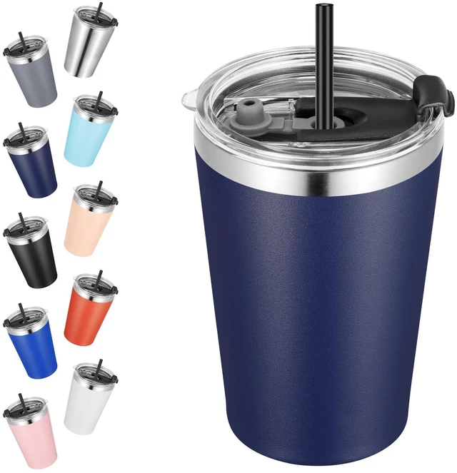 Main image of VEGOND 12oz Stainless Steel Vacuum Insulated Double Wall Travel Tumbler with Lid and Straw, Navy Blue, 1 Pack