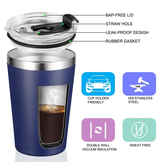 Alt view image 4 of 6 - VEGOND 12oz Stainless Steel Vacuum Insulated Double Wall Travel Tumbler with Lid and Straw, Navy Blue, 1 Pack