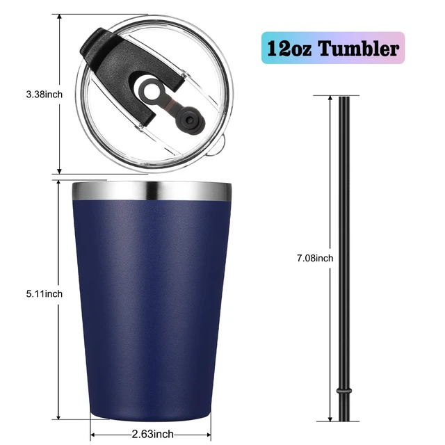 Alt view image 2 of 6 - VEGOND 12oz Stainless Steel Vacuum Insulated Double Wall Travel Tumbler with Lid and Straw, Navy Blue, 1 Pack
