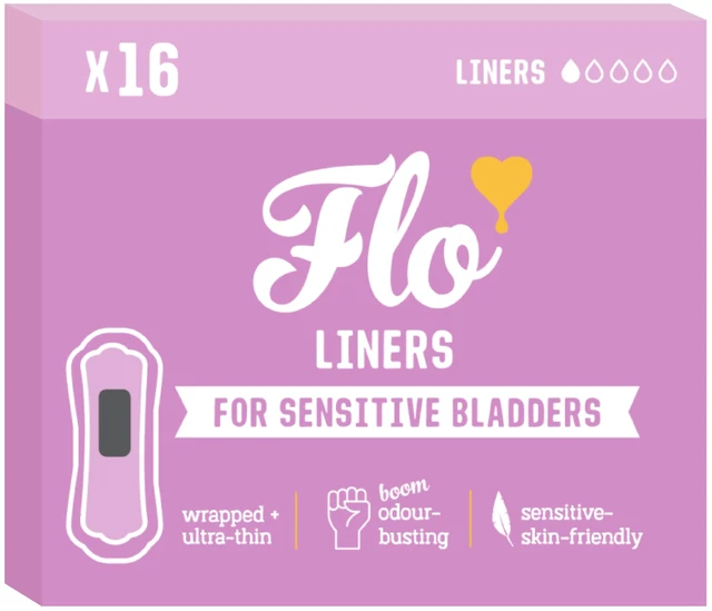 Main image of Flo Sensitive Bladder Liners (16 Pack), Wrapped, Ultra-Thin, Absorbent, Soft & Breathable, Charcoal Core, Organic Bamboo, Panty Liners for Women, Vegan & Cruelty Free