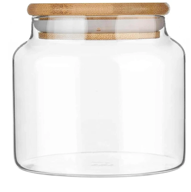 Main image of Custde 17 fl oz Small Glass Storage Containers with Lids, Candy Jar, Decorative Jar for Kitchen Pantry Coffee Sugar Tea (Bamboo)