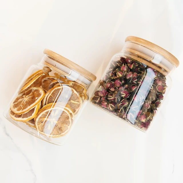 Alt view image 5 of 6 - Custde 17 fl oz Small Glass Storage Containers with Lids, Candy Jar, Decorative Jar for Kitchen Pantry Coffee Sugar Tea (Bamboo)