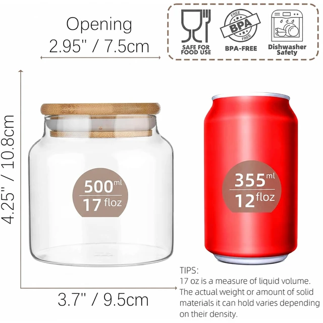 Alt view image 4 of 6 - Custde 17 fl oz Small Glass Storage Containers with Lids, Candy Jar, Decorative Jar for Kitchen Pantry Coffee Sugar Tea (Bamboo)