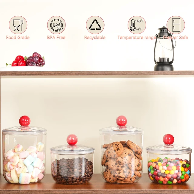 Alt view image 5 of 7 - 30oz Candy Jars with Lids - Clear Plastic Airtight Cookie Storage Containers, Apothecary Canisters for Kitchen Home Decorative Pantry Office Party Organize Sugar Tea Coff